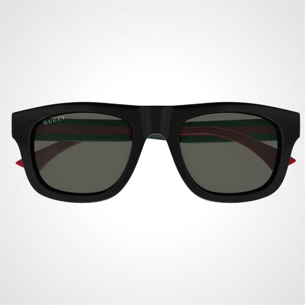 New GUCCI Sunglasses Mens 52mm Black Square Rectangle Aviator Red Green Web Arm - Picture 6 of 8